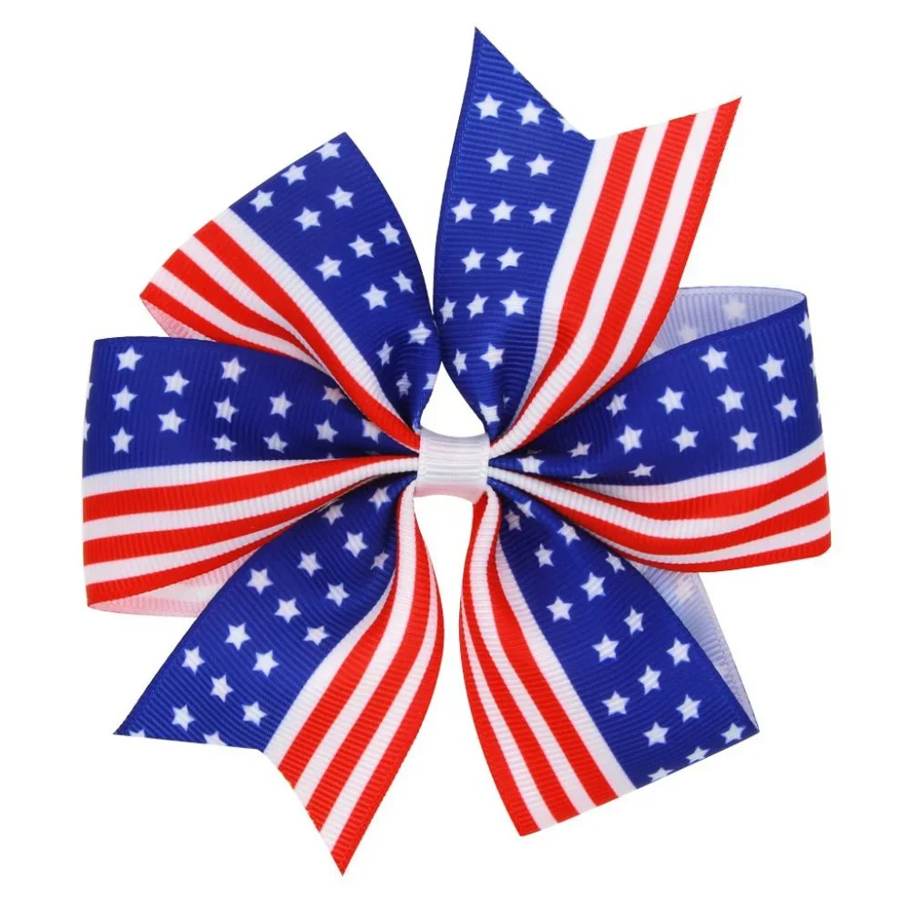 4th of July Patriotic Girls Hair Bow Clip 4.5 Inches